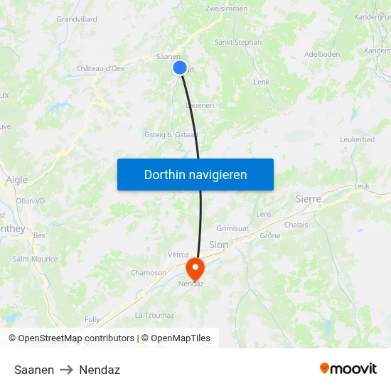 Saanen to Nendaz map