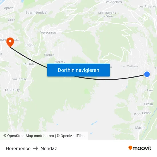 Hérémence to Nendaz map
