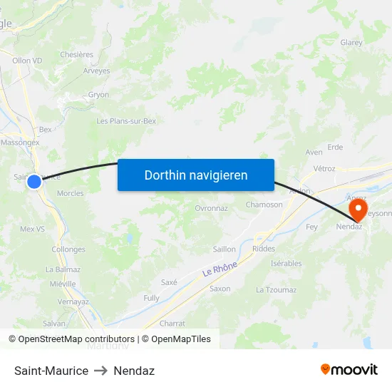 Saint-Maurice to Nendaz map