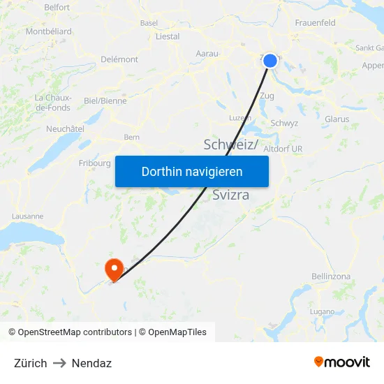 Zürich to Nendaz map