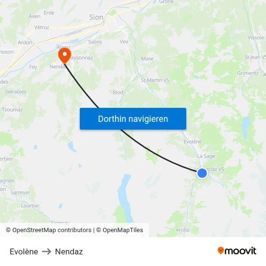 Evolène to Nendaz map