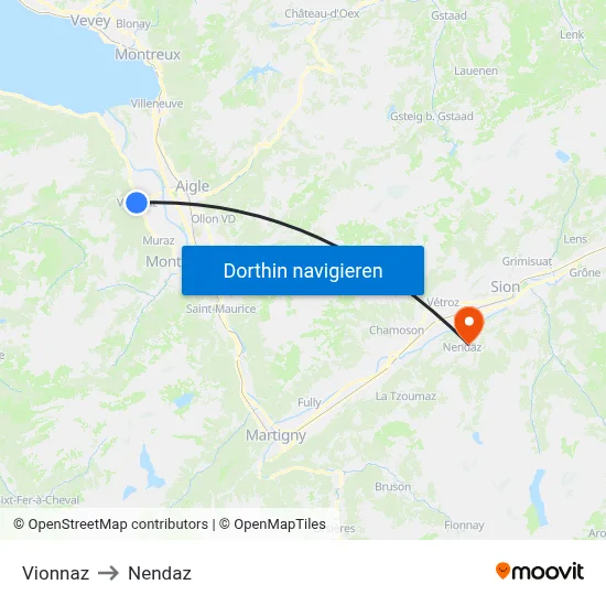 Vionnaz to Nendaz map