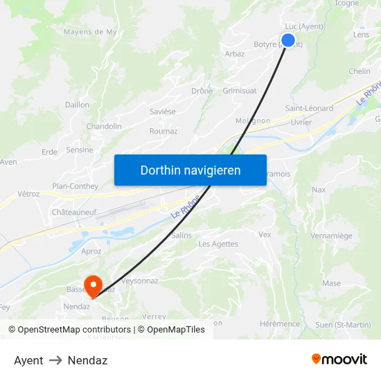Ayent to Nendaz map