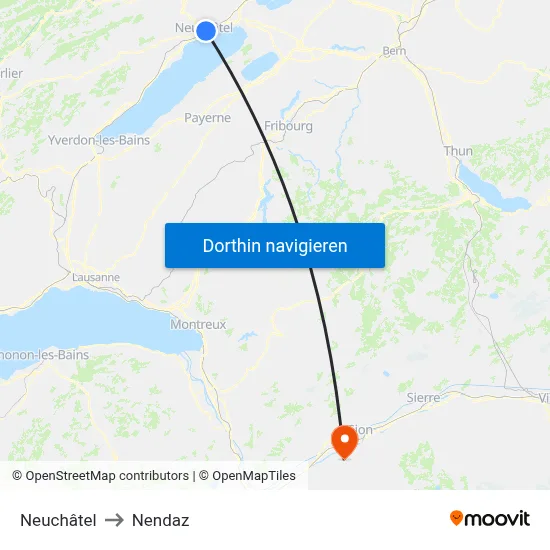 Neuchâtel to Nendaz map