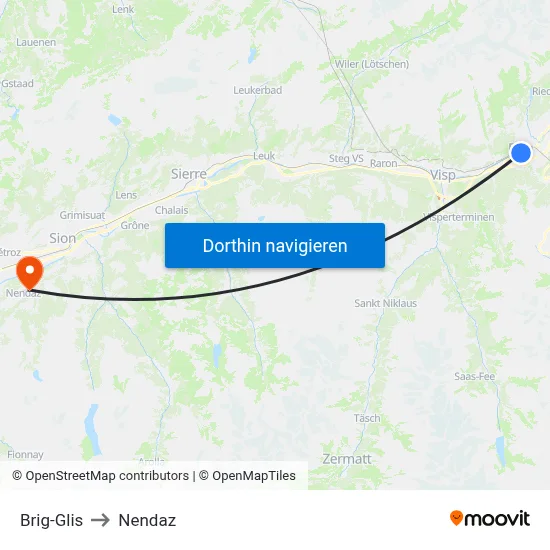 Brig-Glis to Nendaz map