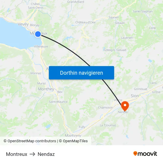 Montreux to Nendaz map