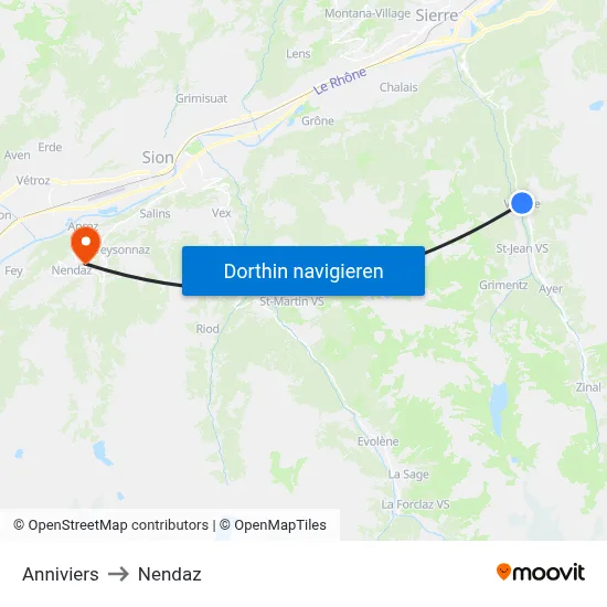 Anniviers to Nendaz map