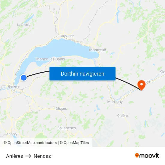 Anières to Nendaz map