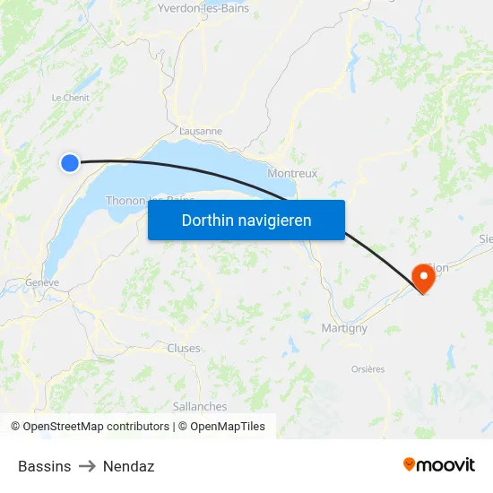 Bassins to Nendaz map