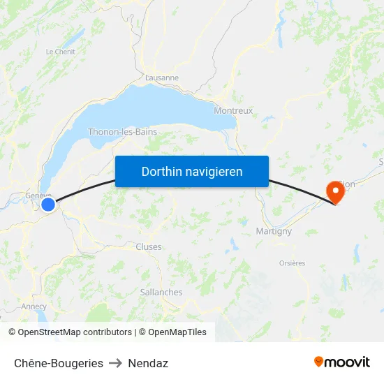 Chêne-Bougeries to Nendaz map