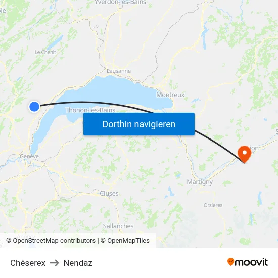 Chéserex to Nendaz map