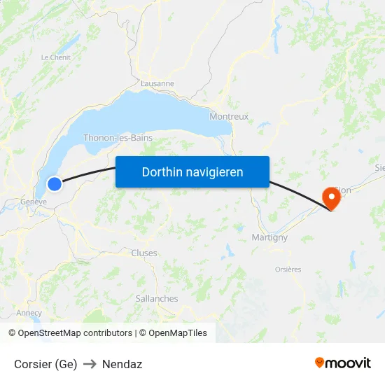 Corsier (Ge) to Nendaz map