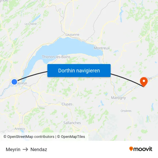 Meyrin to Nendaz map