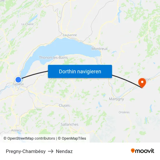 Pregny-Chambésy to Nendaz map
