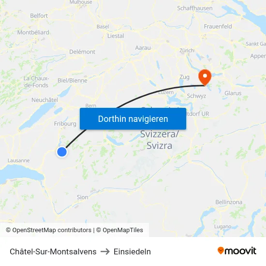 Châtel-Sur-Montsalvens to Einsiedeln map