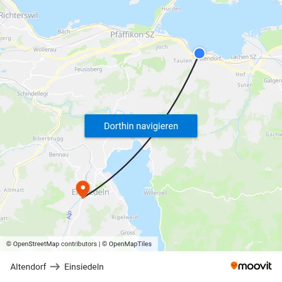 Altendorf to Einsiedeln map