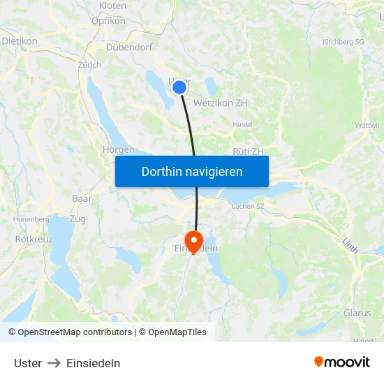 Uster to Einsiedeln map