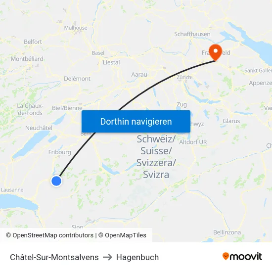Châtel-Sur-Montsalvens to Hagenbuch map