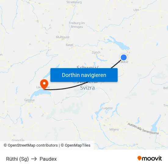 Rüthi (Sg) to Paudex map