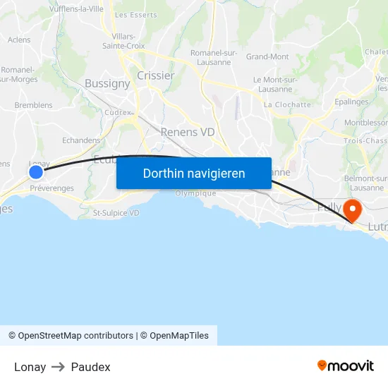Lonay to Paudex map