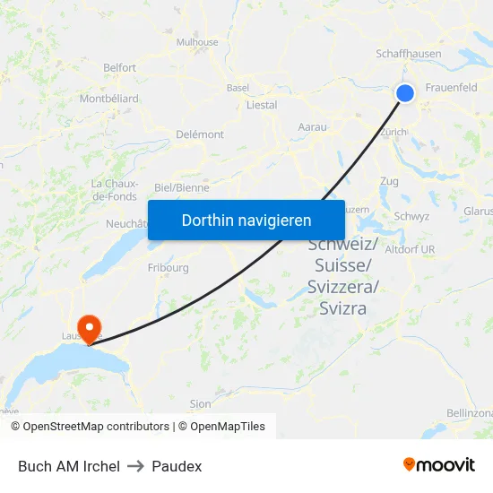 Buch AM Irchel to Paudex map