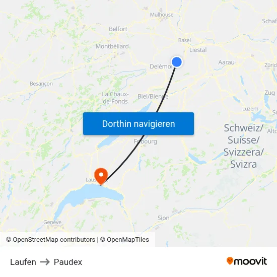 Laufen to Paudex map