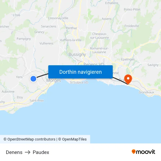 Denens to Paudex map