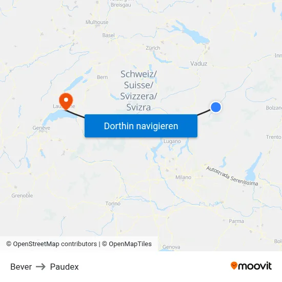 Bever to Paudex map