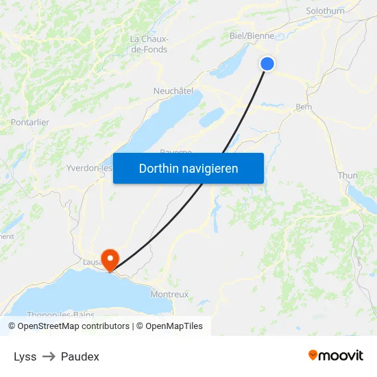 Lyss to Paudex map