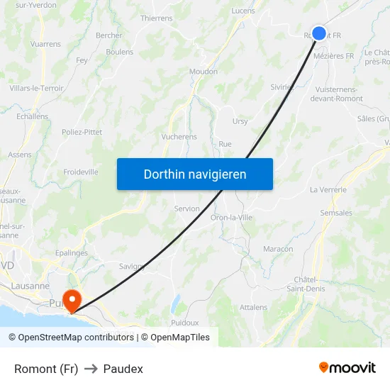 Romont (Fr) to Paudex map