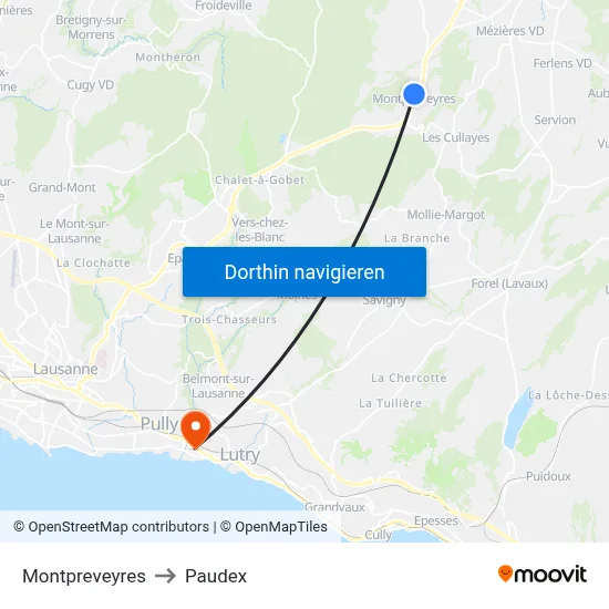 Montpreveyres to Paudex map