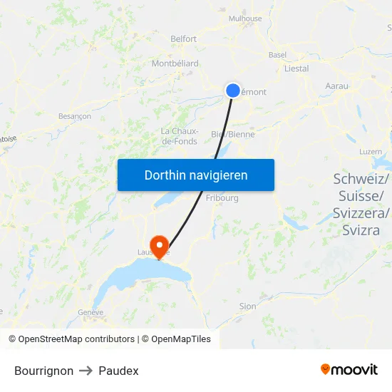 Bourrignon to Paudex map