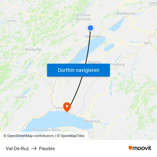 Val-De-Ruz to Paudex map