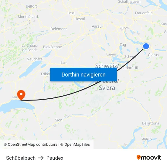 Schübelbach to Paudex map