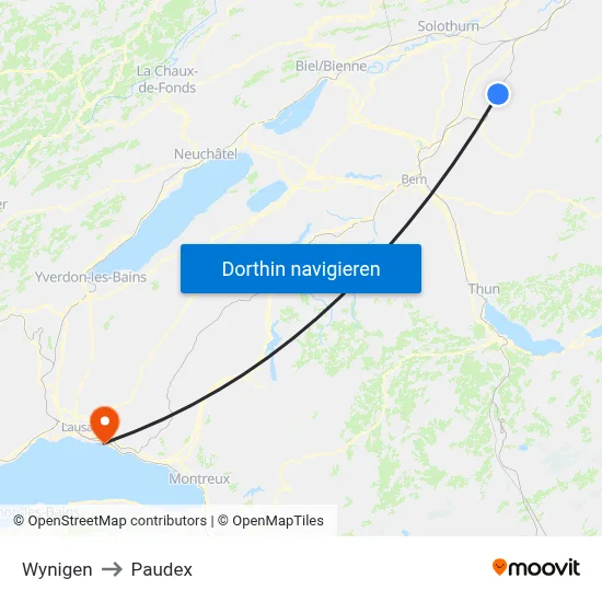 Wynigen to Paudex map