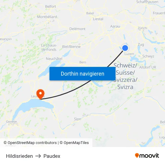 Hildisrieden to Paudex map