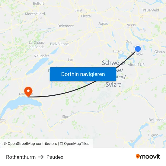 Rothenthurm to Paudex map