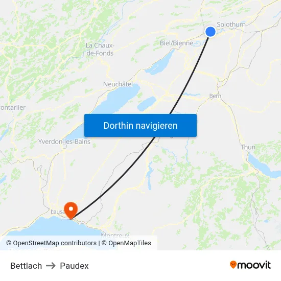 Bettlach to Paudex map