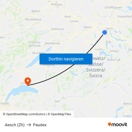 Aesch (Zh) to Paudex map