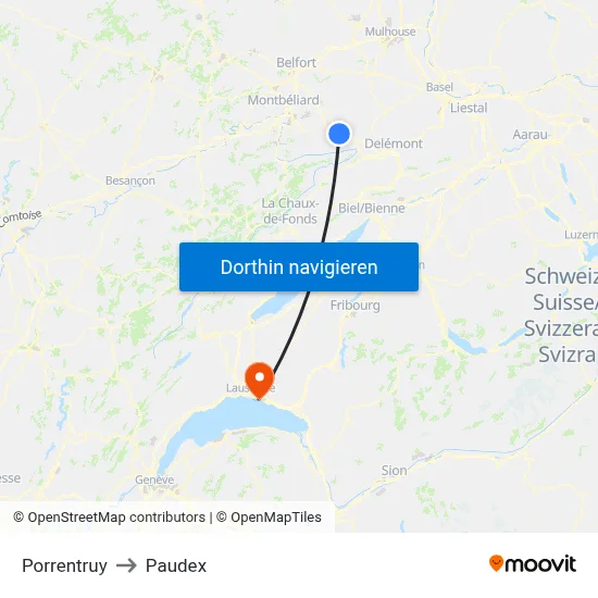 Porrentruy to Paudex map