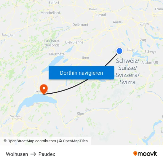 Wolhusen to Paudex map