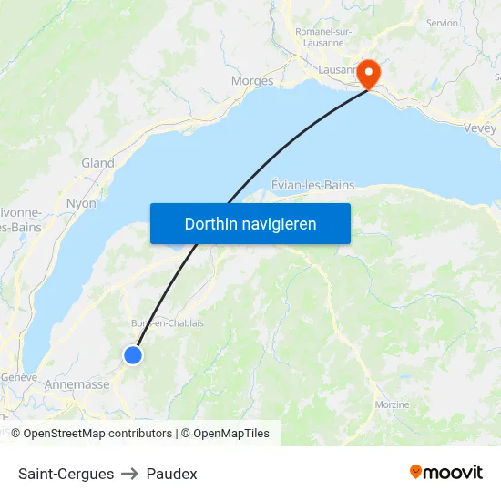 Saint-Cergues to Paudex map