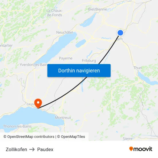 Zollikofen to Paudex map