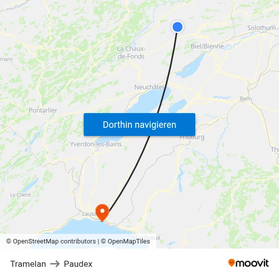 Tramelan to Paudex map