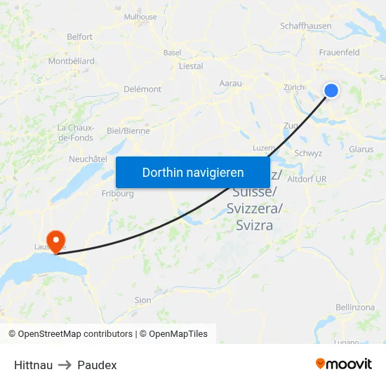 Hittnau to Paudex map