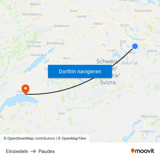 Einsiedeln to Paudex map