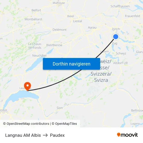Langnau AM Albis to Paudex map