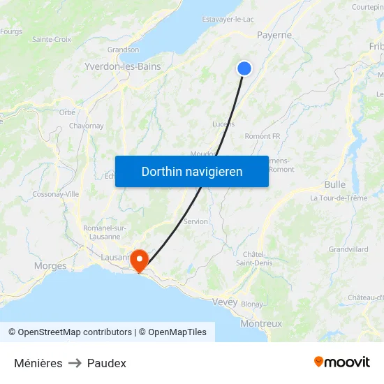 Ménières to Paudex map