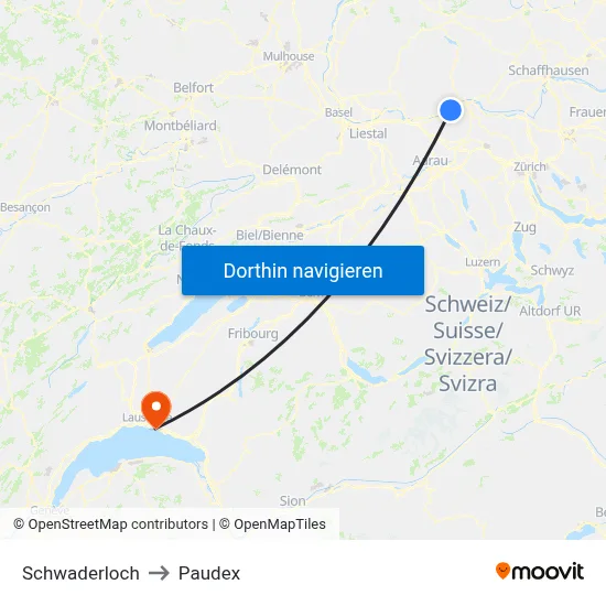 Schwaderloch to Paudex map