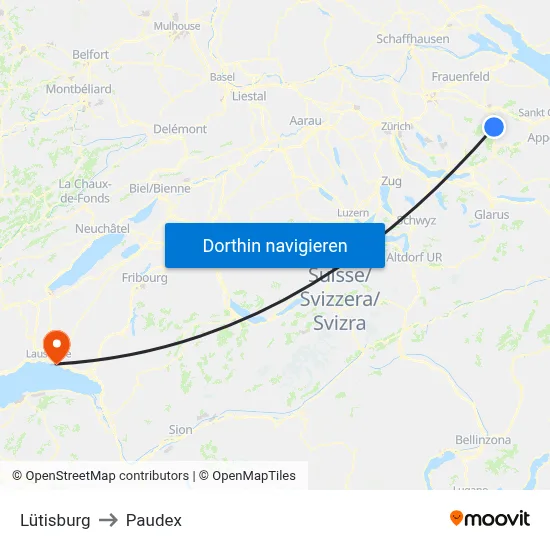 Lütisburg to Paudex map